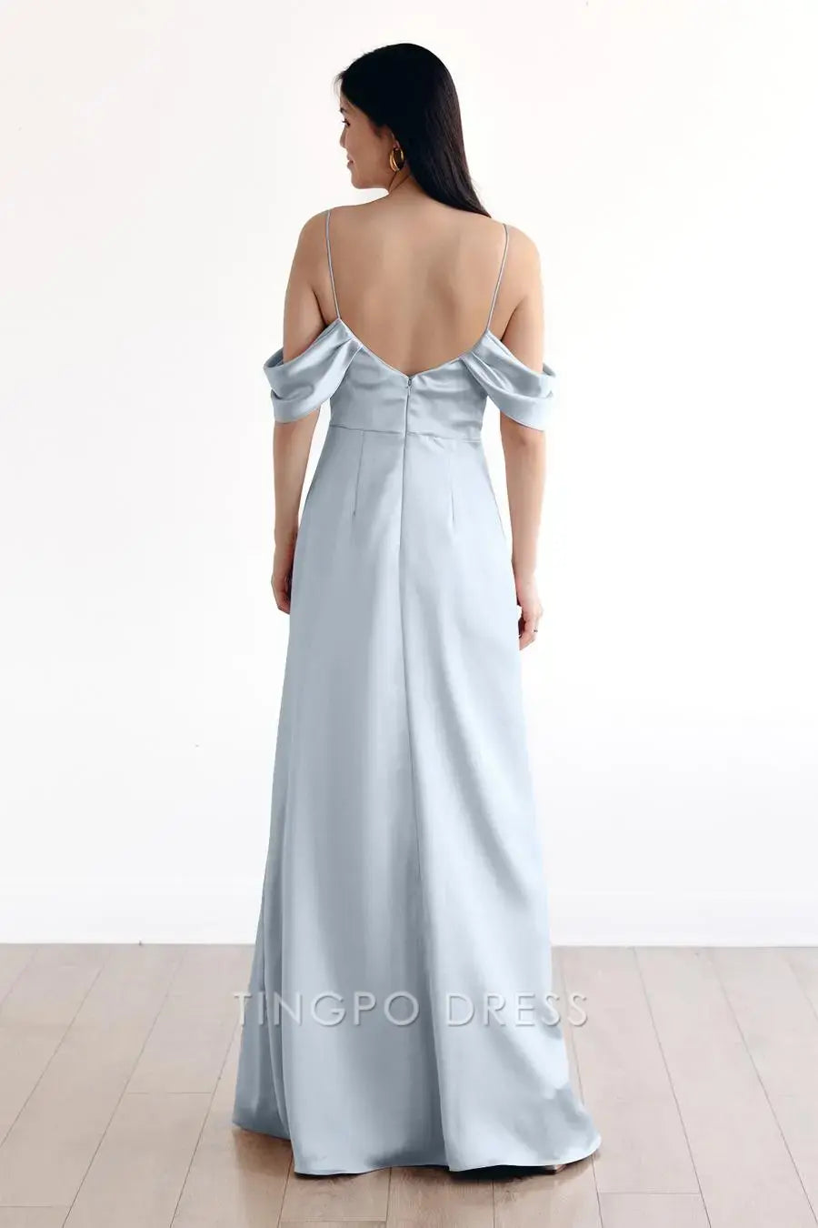 TingPo Wholesale Elegant Thin Strap Solid High Slit Dress - Ruched Pleated Design Versatile Casual Dress